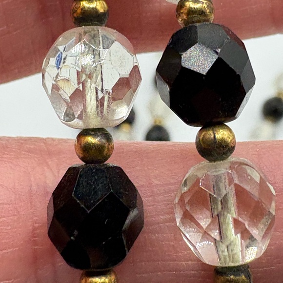 Vintage Long Gold Filled Faceted French Jet and Clear Crystal Beaded Necklace - Picture 5 of 7